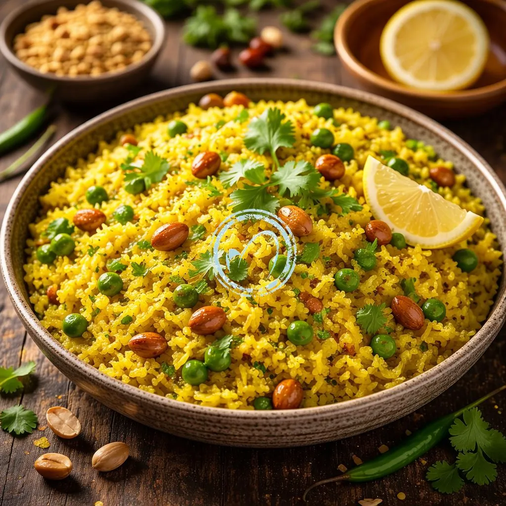 Poha (Flattened Rice with Peas & Peanuts)