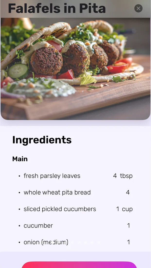 Recipe detail with ingredients